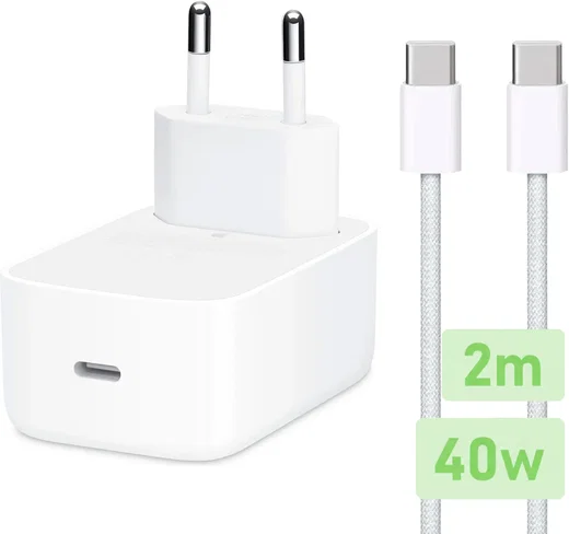 Originele Apple 40W USB-C Oplader met Geweven USB-C Kabel 2 Meter Wit afbeelding 1