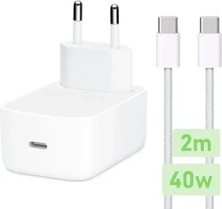 Originele Apple 40W USB-C Oplader met Geweven USB-C Kabel 2 Meter Wit afbeelding