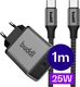 Buddi Power 25W USB-C Power Adapter met USB-C Kabel 1M Grijs