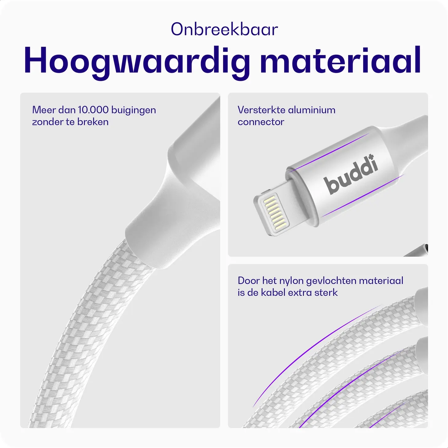 Buddi Power 25W Power Adapter USB-C Oplader met 20W Lightning Kabel 0,3M Wit afbeelding 2
