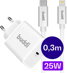 Buddi Power 25W Power Adapter USB-C Oplader met 20W Lightning Kabel 0,3M Wit afbeelding