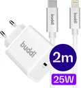 Buddi Power 25W Power Adapter USB-C Oplader met 20W Lightning Kabel 2M Wit