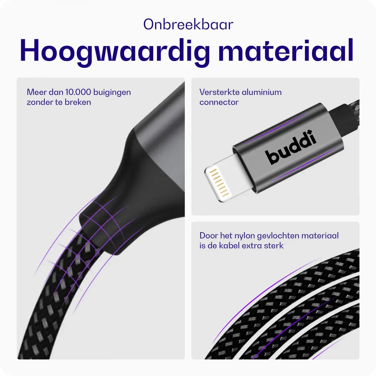 Buddi Power 25W Power Adapter USB-C Oplader met 20W Lightning Kabel 3M Grijs afbeelding 8