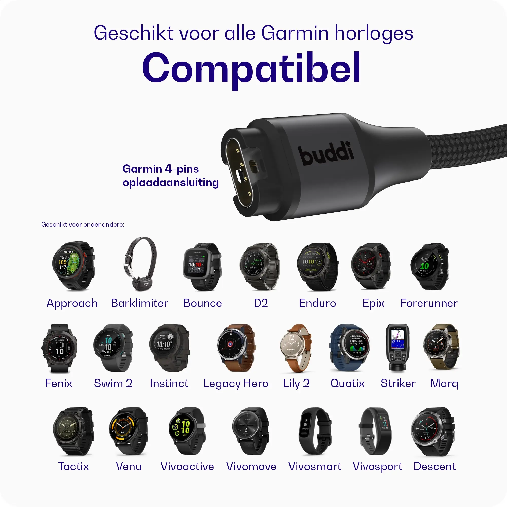 Buddi Power 25W Power Adapter USB-C Oplader met Garmin Watch Kabel 1M Grijs afbeelding 6