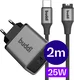 Buddi Power 25W Power Adapter USB-C Oplader met Garmin Watch Kabel 2M Grijs