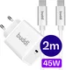 Buddi Power 45W USB-C Oplader Power Adapter met USB-C Kabel 2M Wit afbeelding 1