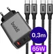 Buddi Power 65W 2x USB-C + USB-A Snellader met 2 USB-C Kabels 0,3M Grijs afbeelding 1