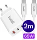 Buddi Power 65W 2x USB-C + USB-A Snellader met USB-C Kabel 2M Wit afbeelding 1