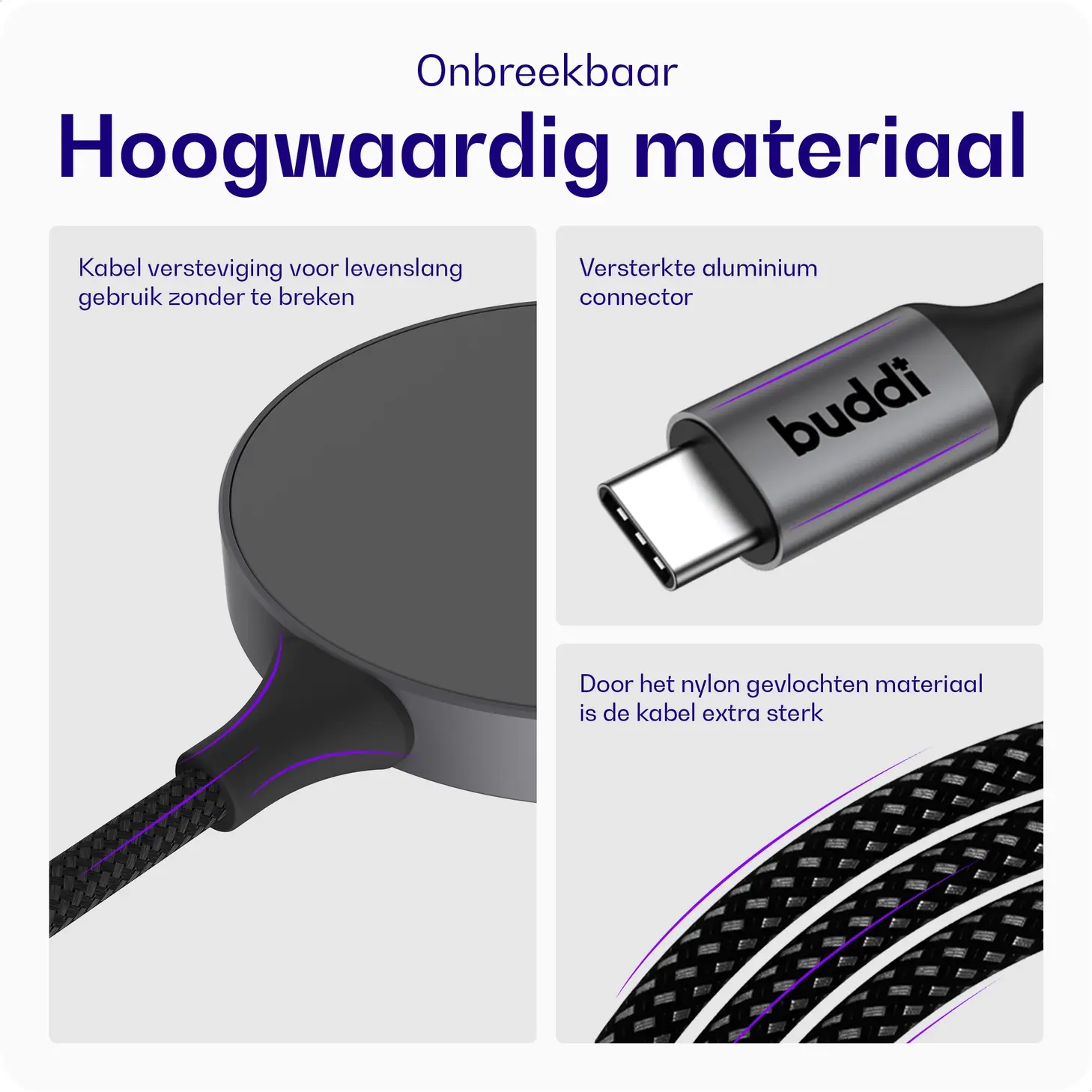Buddi Power Qi2 / MagSafe Oplader 15W met 25W USB-C Adapter 1,5M Grijs afbeelding 5