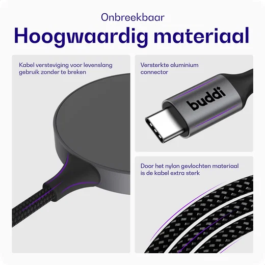 Buddi Power Qi2 / MagSafe Oplader 15W met 25W USB-C Adapter 1,5M Grijs afbeelding 5