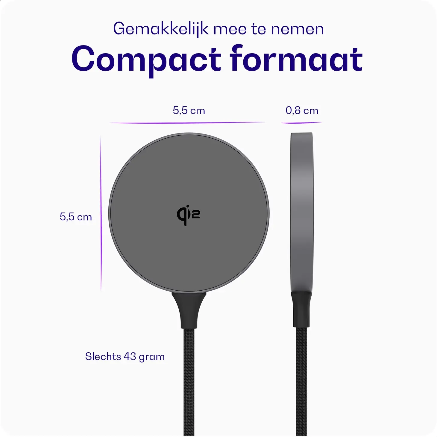 Buddi Power Qi2 / MagSafe Oplader 15W met 25W USB-C Adapter 1,5M Grijs afbeelding 6