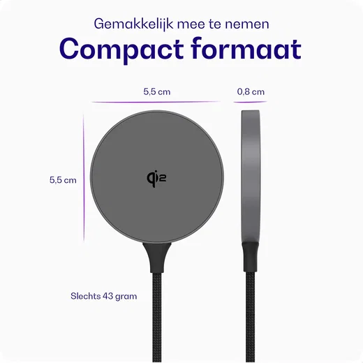 Buddi Power Qi2 / MagSafe Oplader 15W met 25W USB-C Adapter 1,5M Grijs afbeelding 6