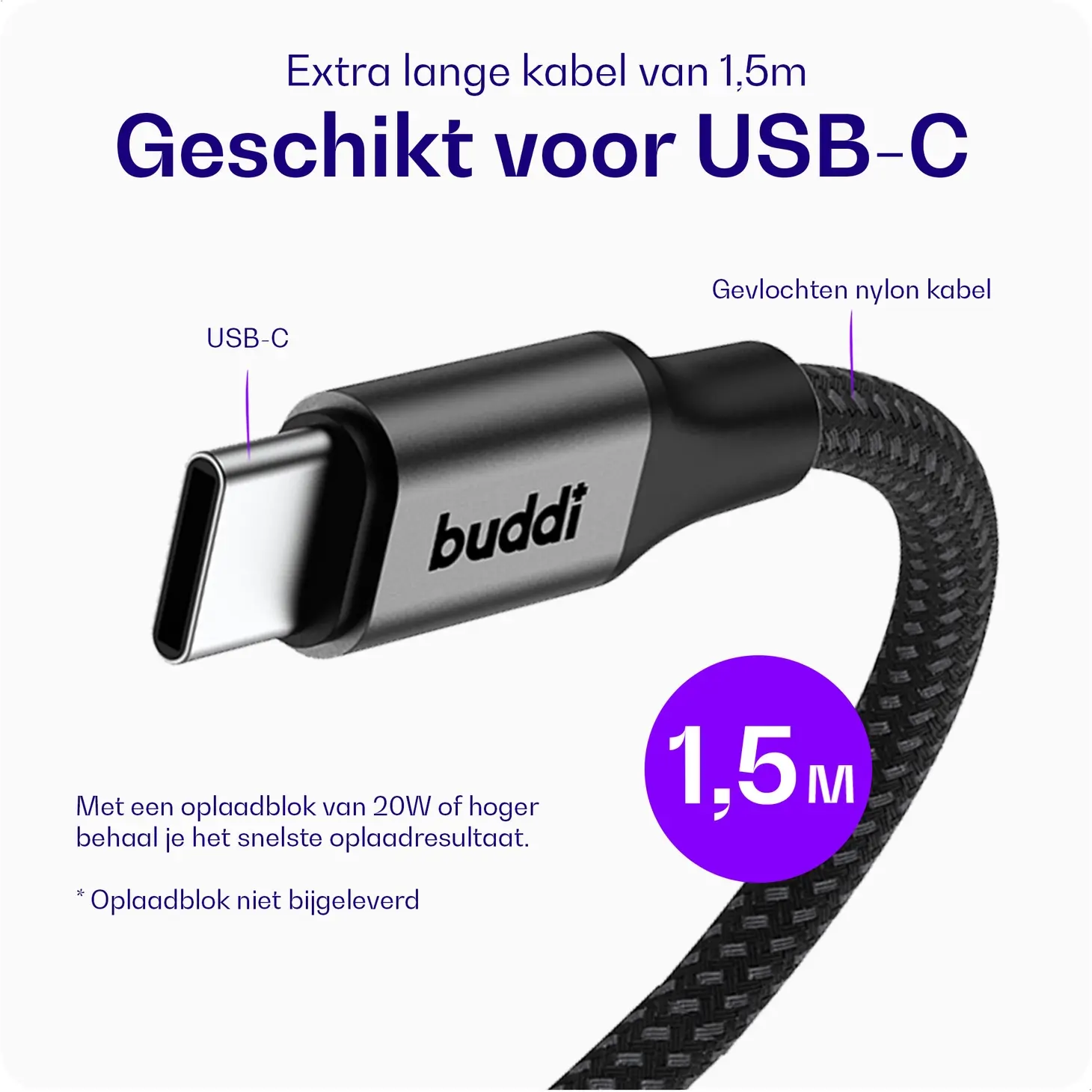 Buddi Power Qi2 / MagSafe Oplader 15W met 25W USB-C Adapter 1,5M Grijs afbeelding 4