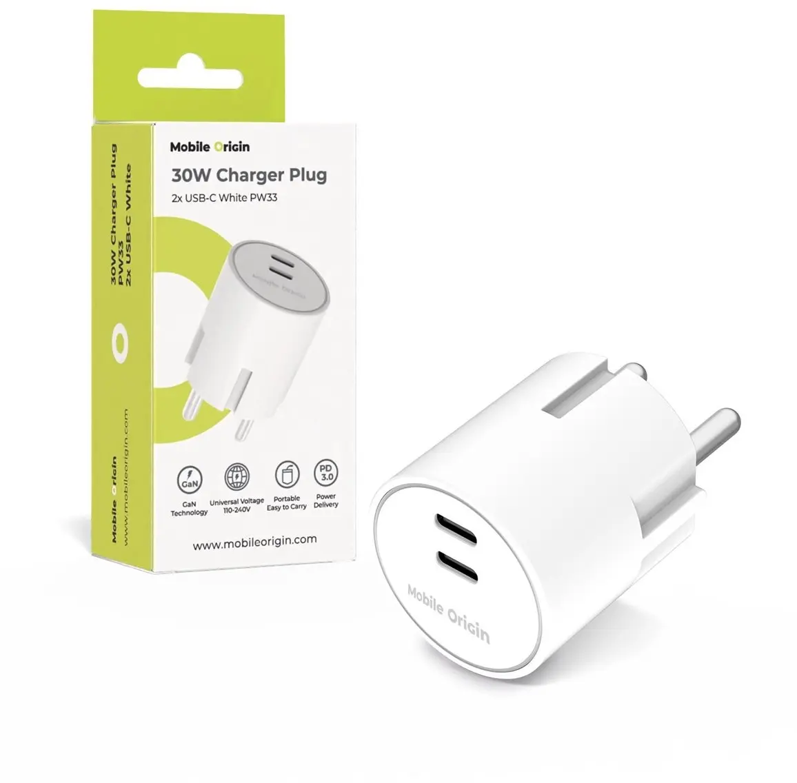 Mobile Origin 30W Dual USB-C Oplader met GaN Technologie & Power Delivery Wit afbeelding 1