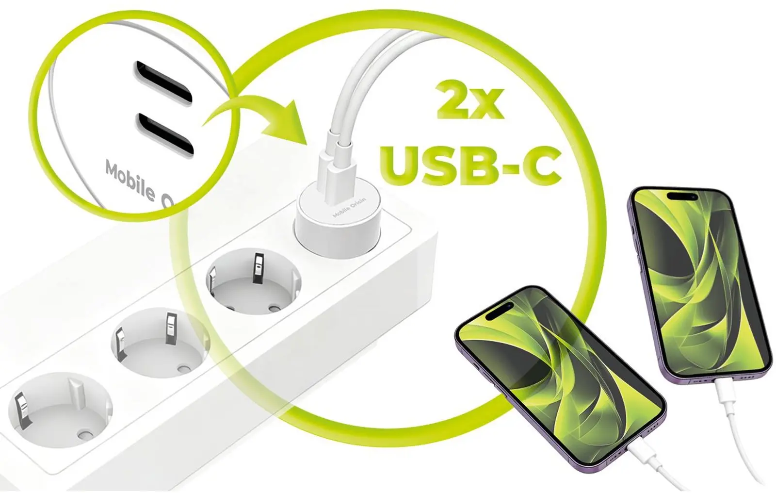 Mobile Origin 30W Dual USB-C Oplader met GaN Technologie & Power Delivery Wit afbeelding 4