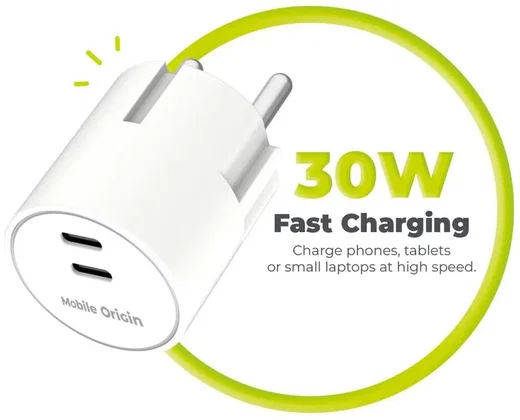 Mobile Origin 30W Dual USB-C Oplader met GaN Technologie & Power Delivery Wit afbeelding 2