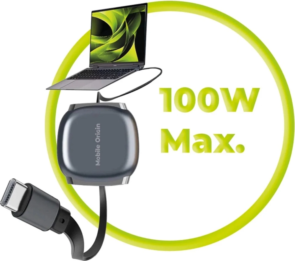 Mobile Origin CB7 100W Intrekbare USB-C naar USB-C Kabelbox Grijs afbeelding 3