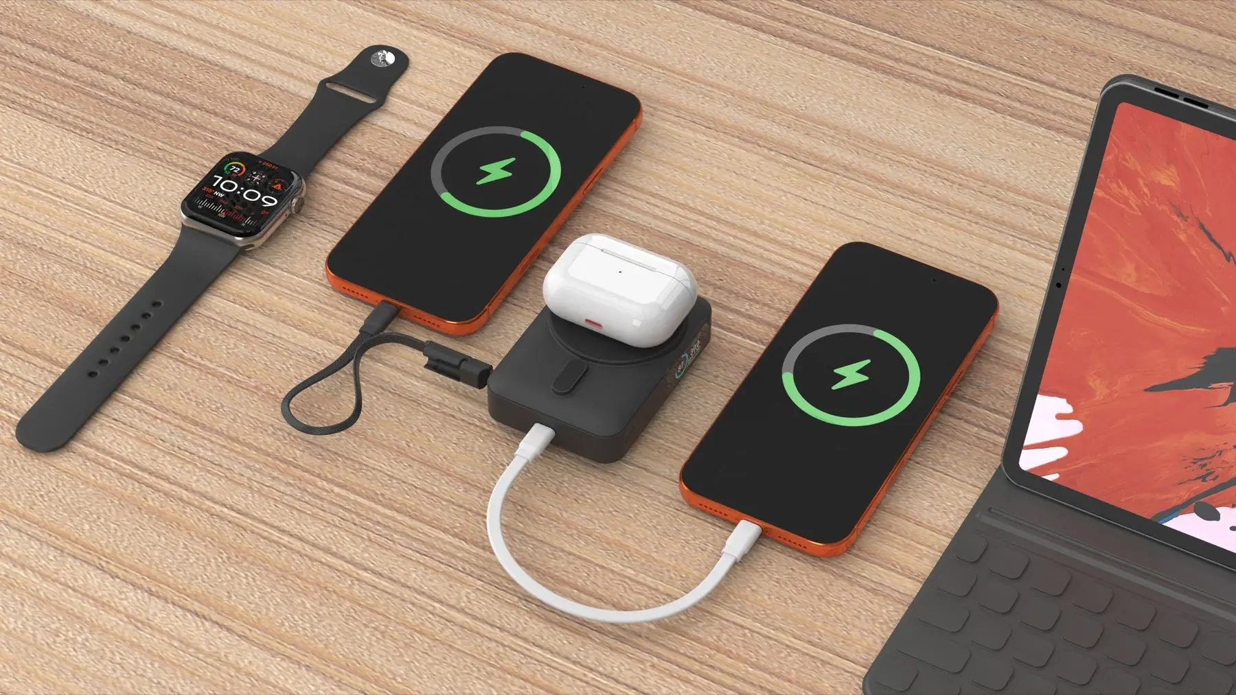 Mobile Origin 10000 mAh MagSafe / Qi2 Powerbank Ingebouwde USB-C Kabel 20W Zwart afbeelding 9