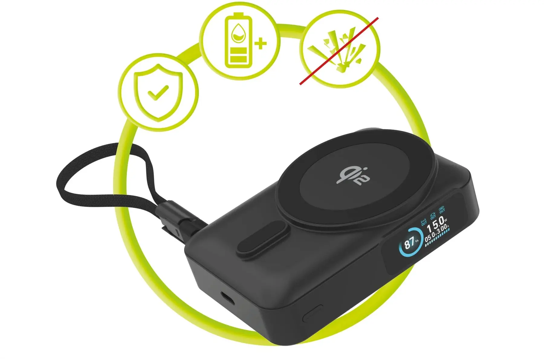 Mobile Origin 10000 mAh MagSafe / Qi2 Powerbank Ingebouwde USB-C Kabel 20W Zwart afbeelding 10