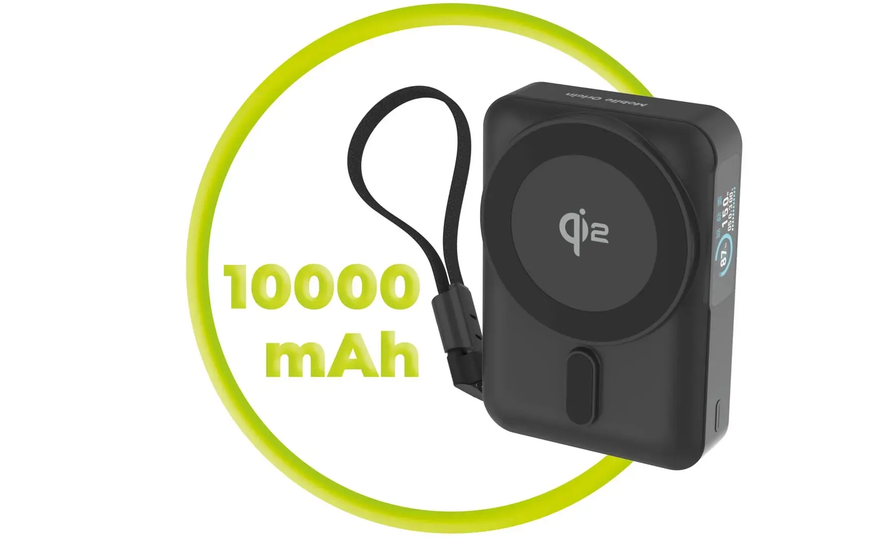 Mobile Origin 10000 mAh MagSafe / Qi2 Powerbank Ingebouwde USB-C Kabel 20W Zwart afbeelding 6