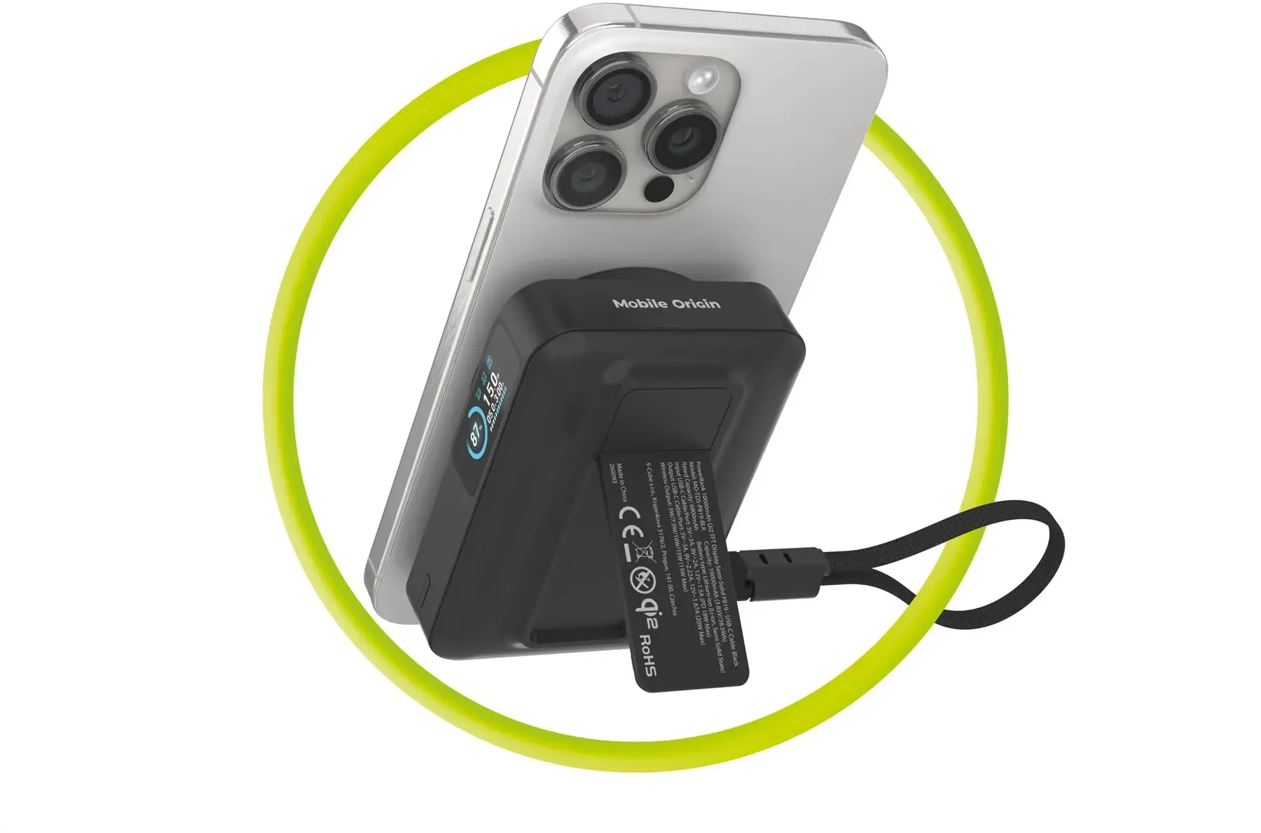 Mobile Origin 10000 mAh MagSafe / Qi2 Powerbank Ingebouwde USB-C Kabel 20W Zwart afbeelding 11