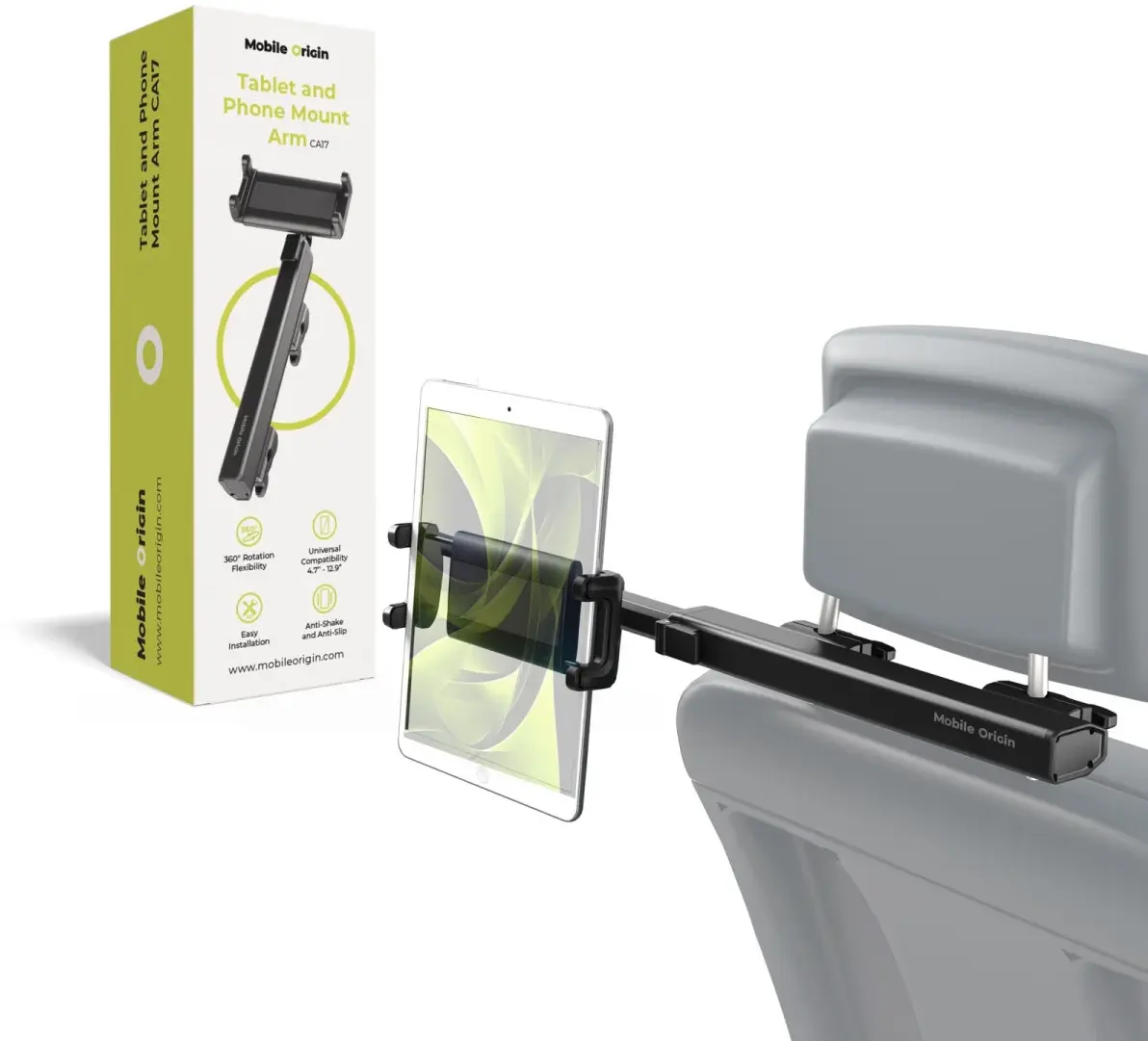 Mobile Origin CA17 Tablet- en Telefoonhouder Auto Hoofdsteun Zwart afbeelding 1