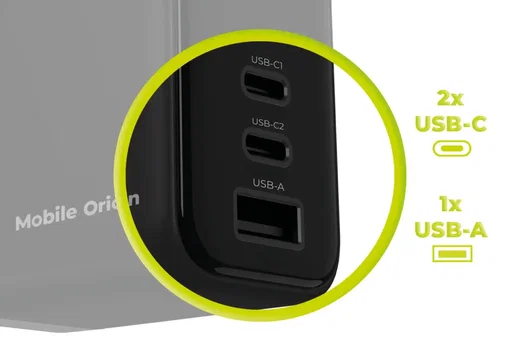 Mobile Origin GaN Snellader 65W met Display 1x USB-A / 2x USB-C PD Zwart afbeelding 7