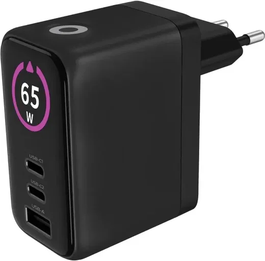 Mobile Origin GaN Snellader 65W met Display 1x USB-A / 2x USB-C PD Zwart afbeelding 17