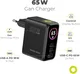 Mobile Origin GaN Snellader 65W met Display 1x USB-A / 2x USB-C PD Zwart afbeelding 2