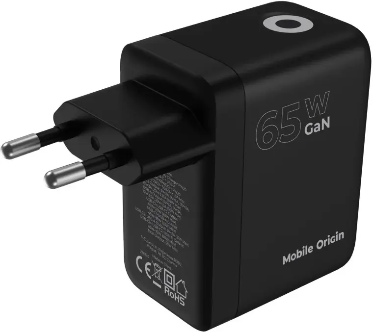 Mobile Origin GaN Snellader 65W met Display 1x USB-A / 2x USB-C PD Zwart afbeelding 13