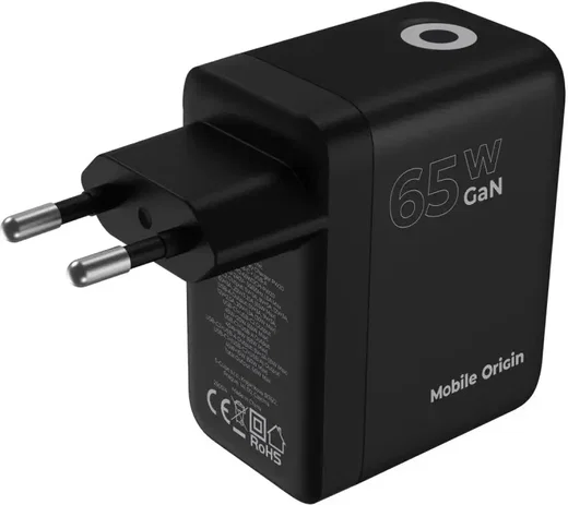 Mobile Origin GaN Snellader 65W met Display 1x USB-A / 2x USB-C PD Zwart afbeelding 13