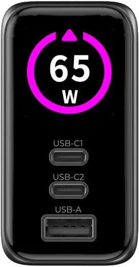 Mobile Origin GaN Snellader 65W met Display 1x USB-A / 2x USB-C PD Zwart afbeelding 16