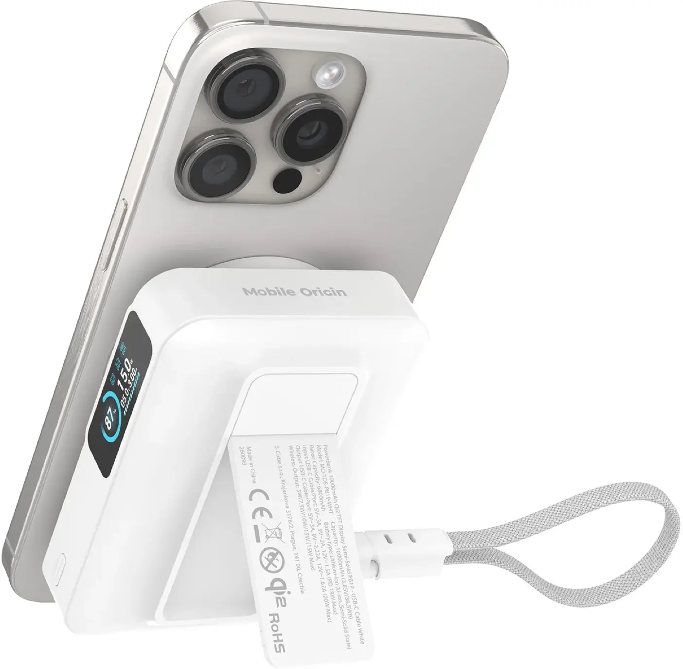 Mobile Origin 10000 mAh MagSafe / Qi2 Powerbank Ingebouwde USB-C Kabel 20W Wit afbeelding 13