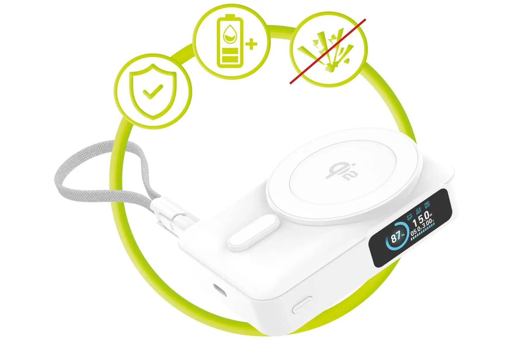Mobile Origin 10000 mAh MagSafe / Qi2 Powerbank Ingebouwde USB-C Kabel 20W Wit afbeelding 10