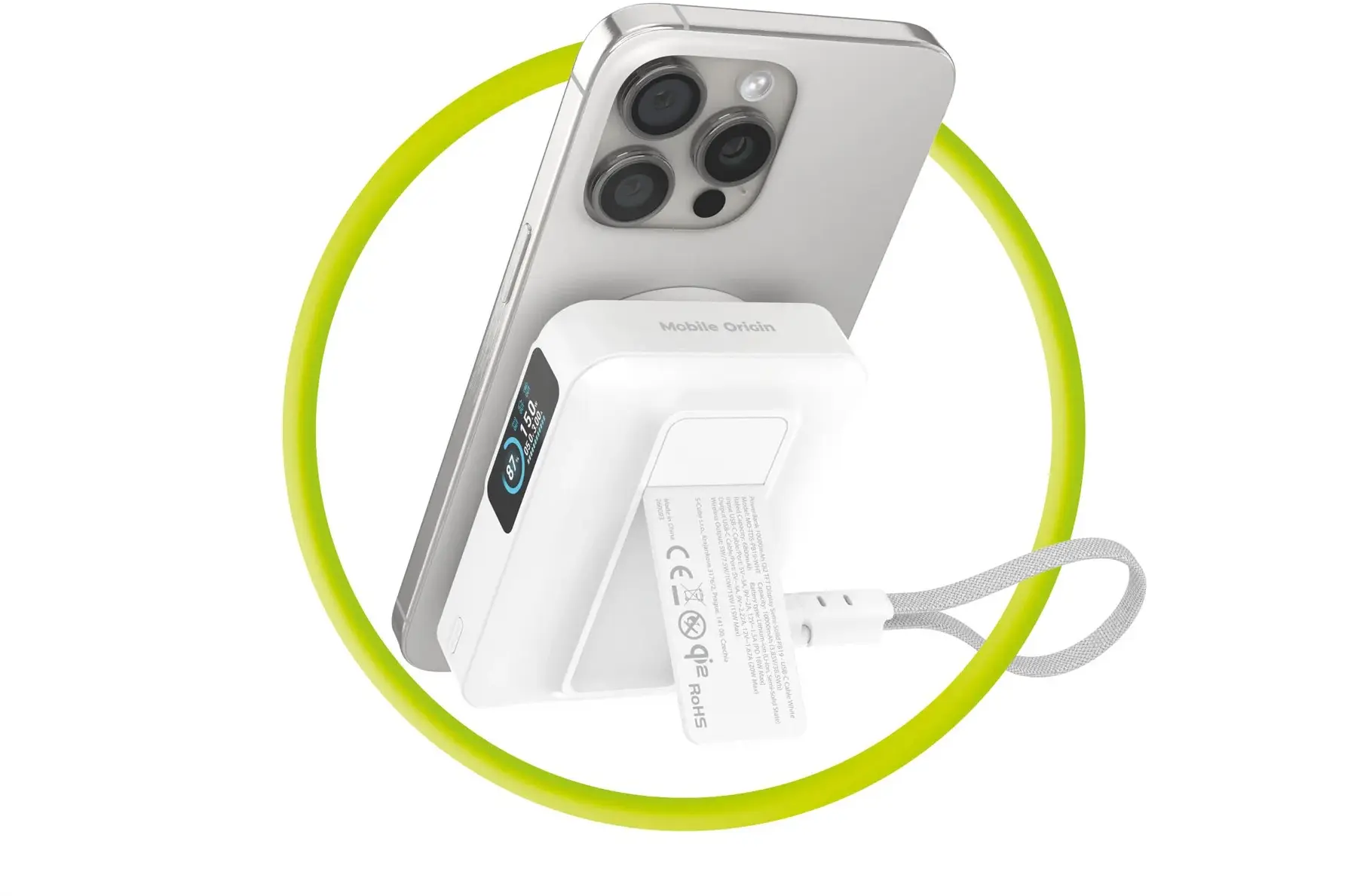Mobile Origin 10000 mAh MagSafe / Qi2 Powerbank Ingebouwde USB-C Kabel 20W Wit afbeelding 11