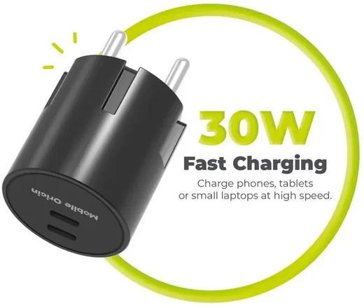 Mobile Origin 30W Dual USB-C Oplader met GaN Technologie & Power Delivery Zwart afbeelding 2