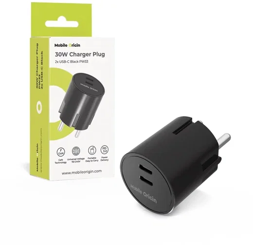 Mobile Origin 30W Dual USB-C Oplader met GaN Technologie & Power Delivery Zwart afbeelding 1