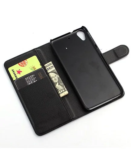 HTC Desire 626 Litchi Stand Case Zwart afbeelding 5