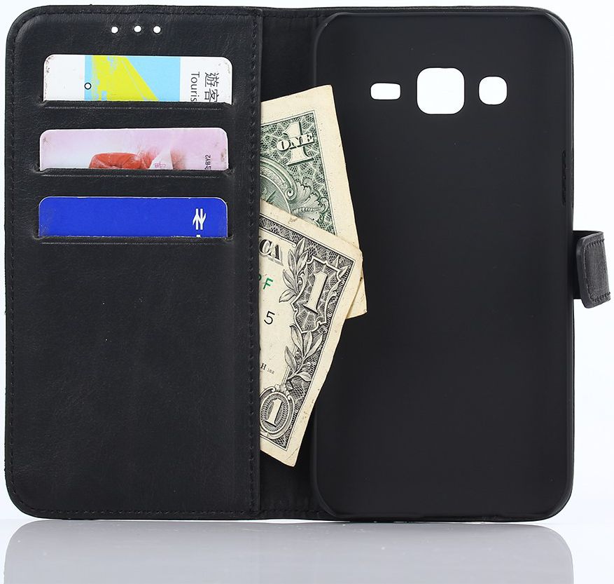 Samsung Galaxy J5 Retro Style Wallet Flip Case Zwart afbeelding 4