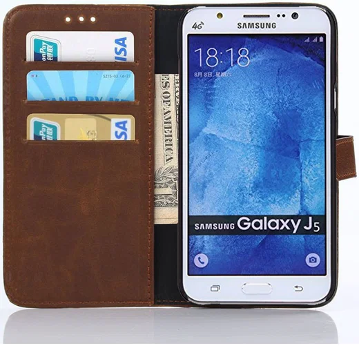 Samsung Galaxy J5 Retro Style Wallet Flip Case Vintage Bruin afbeelding 1
