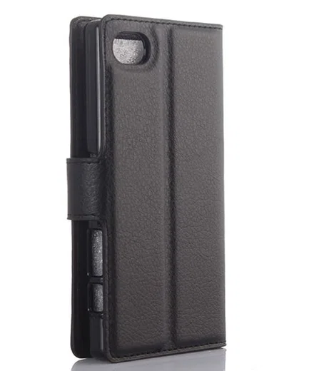Sony Xperia Z5 Compact Litchi Stand Case Zwart afbeelding 1