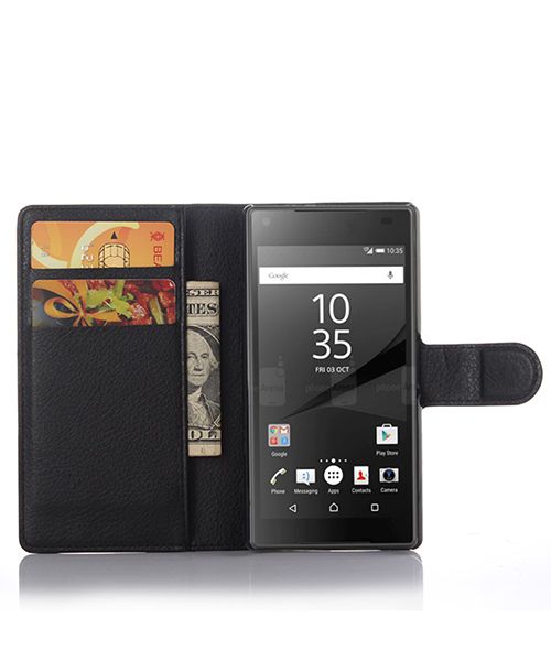 Sony Xperia Z5 Compact Litchi Stand Case Zwart afbeelding 4