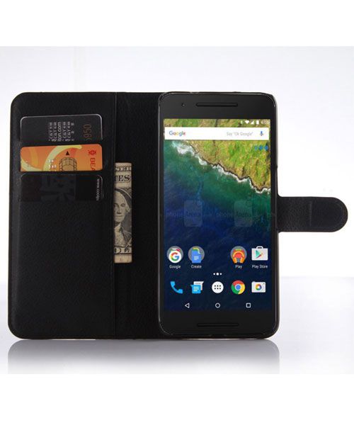 Huawei Nexus 6P Wallet Flip Case Stand Zwart afbeelding 1