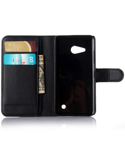 Microsoft Lumia 550 Portemonnee Lychee Leer Case Zwart afbeelding 4