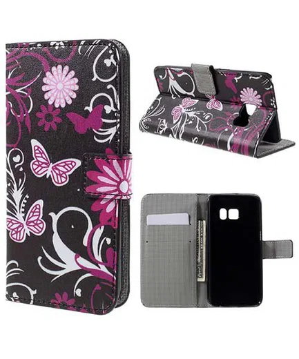 Samsung Galaxy S7 Wallet Hoesje Print Paars Vlinder afbeelding 3