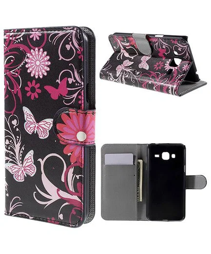Samsung Galaxy J3 (2016) Portemonnee Hoesje Butterfly Flowers afbeelding 1