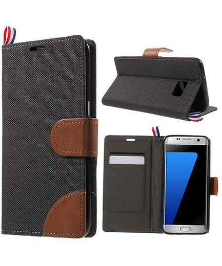 Samsung Galaxy S7 Edge Denim Portemonnee Hoesje Zwart afbeelding 1