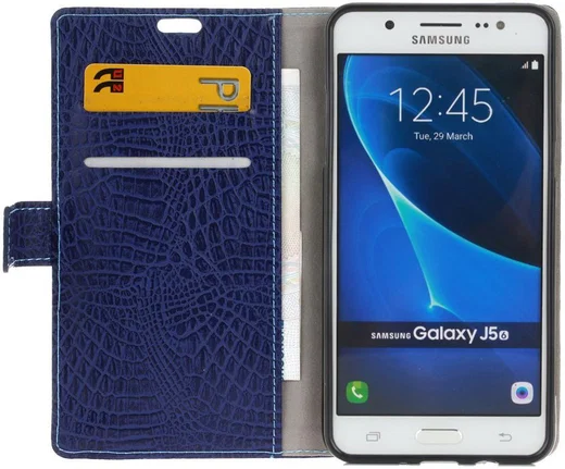 Samsung Galaxy J5 (2016) Krokodil Flipcase Donker Blauw afbeelding 1