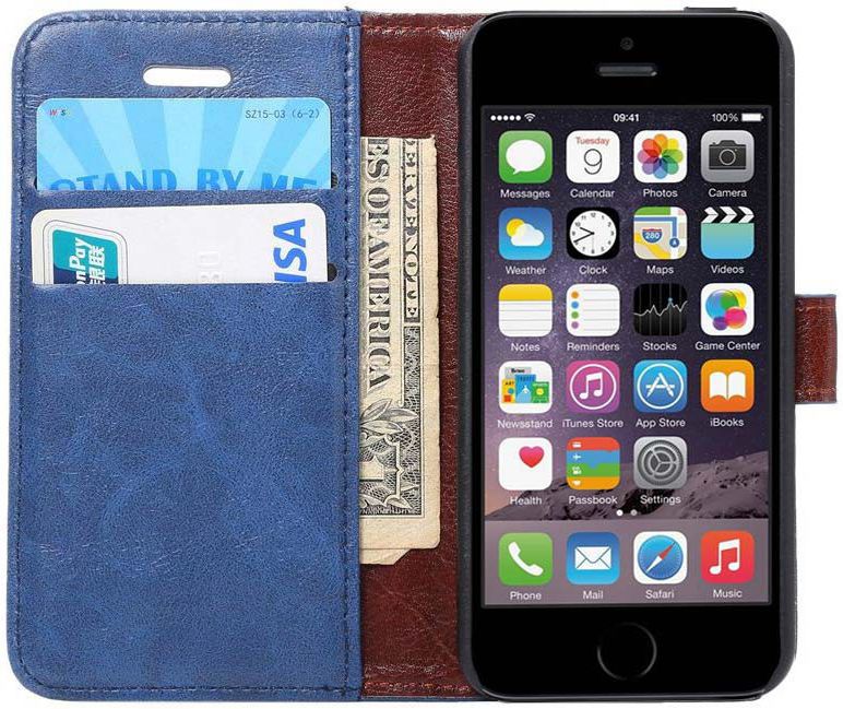 Apple iPhone SE / 5S / 5 Hoesje Portemonnee Donker Blauw afbeelding 1