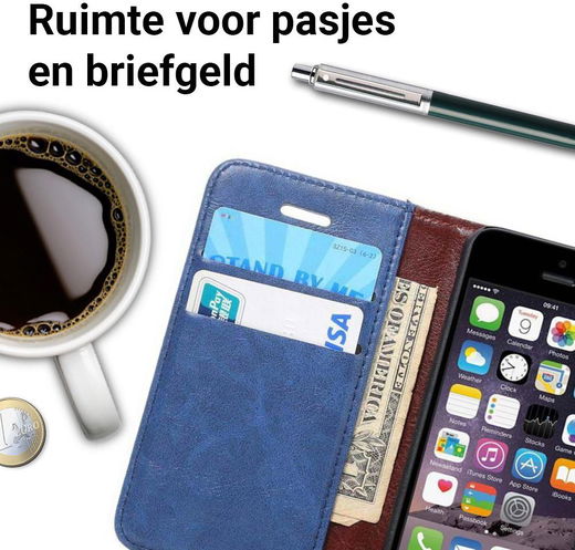 Apple iPhone SE / 5S / 5 Hoesje Portemonnee Donker Blauw afbeelding 2